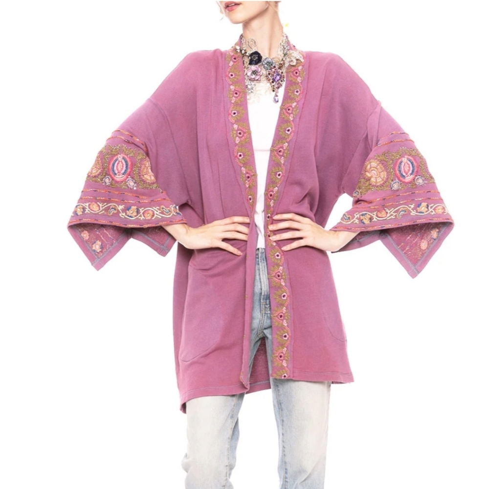 NWT ARATTA SILENT JOURNEY Juliette Embellished French Terry Kimono Jacket Purple